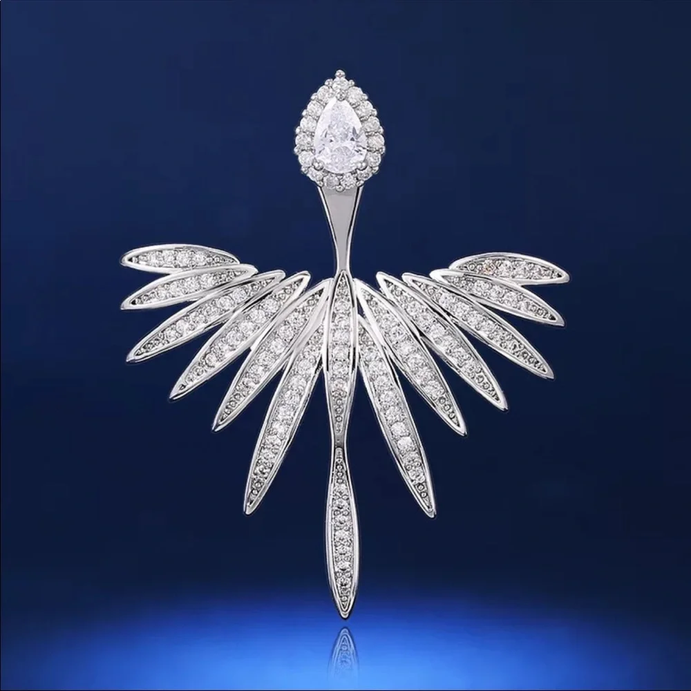 New 925 Silver Wings of Angel Diamond Stud Earrings - Picture 4 of 5